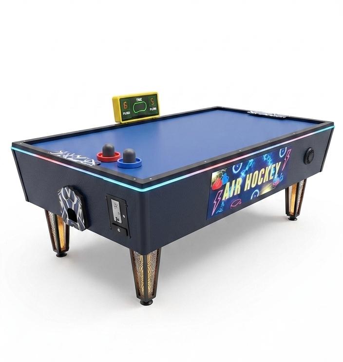 air hockey internal design, sturdy materials, interactive features, vibrant arcade lights