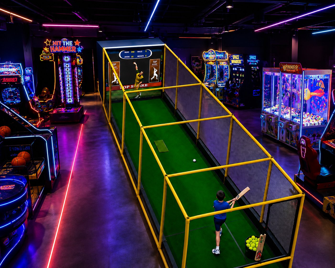 Cricket players in interactive sports arena