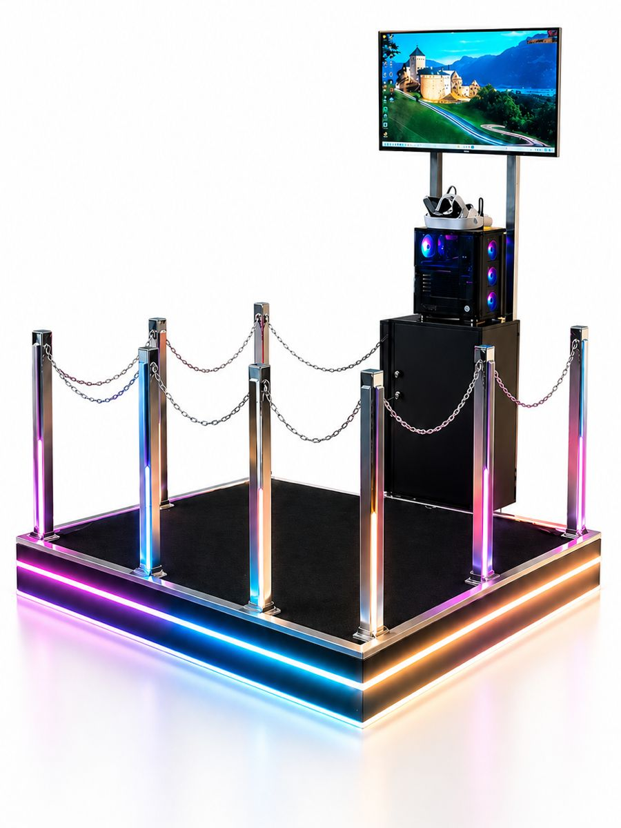 internal structure of VR station, durable frame, impact sensors, technical design overview, vibrant lighting