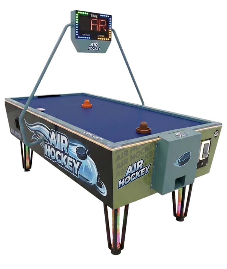 air hockey table technical diagram, engineering blueprint style, detailed dimensions, professional technical drawing