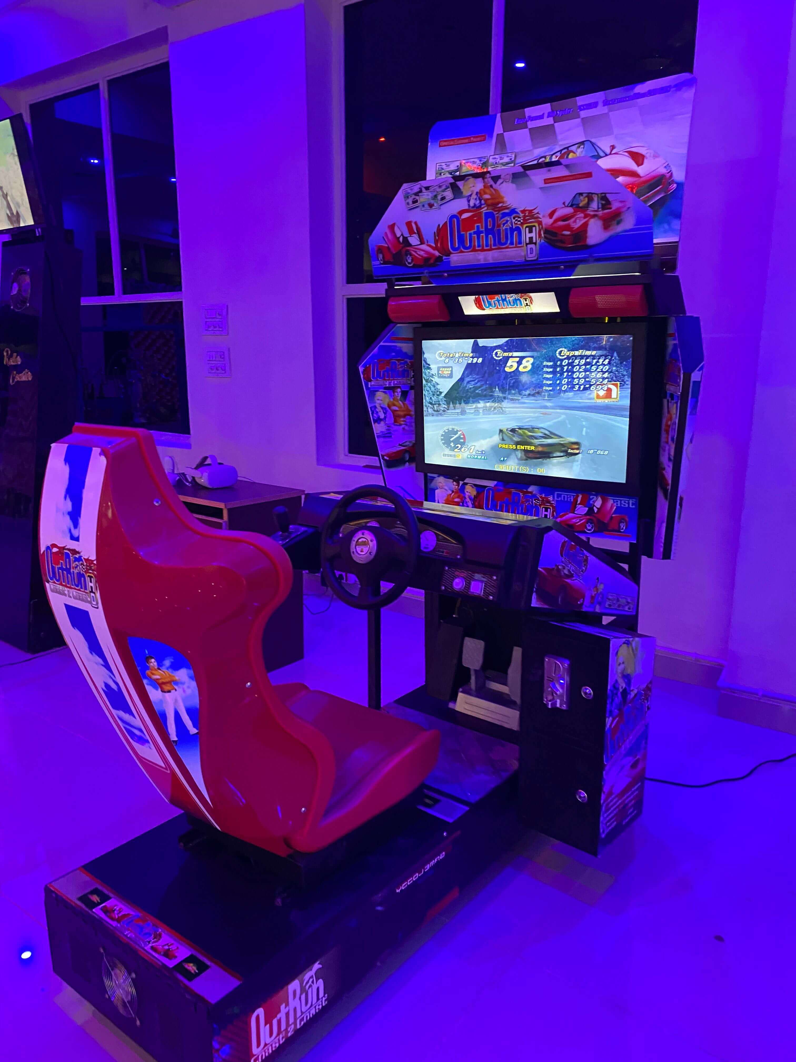one punch boxing arcade machine in action, person punching, LED score display, modern arcade interior, dynamic lighting, professional photography