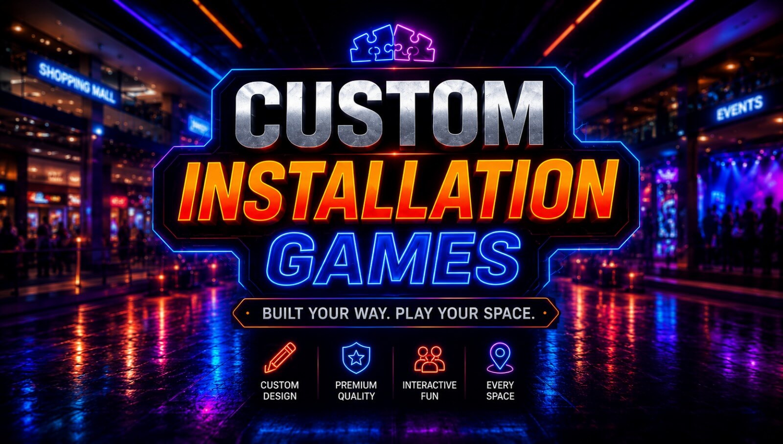 custom immersive tech installation for a mall, large screens and sensors