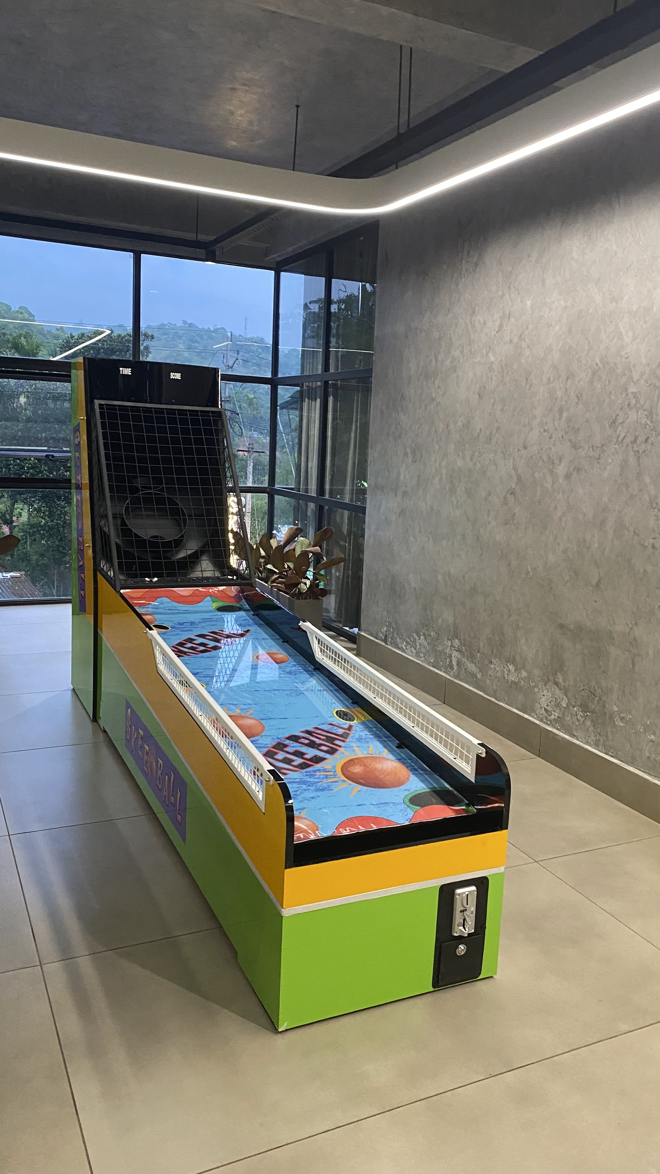 skee ball machine internal structure, reinforced steel frame, sensor system, ramp engineering view, professional lighting